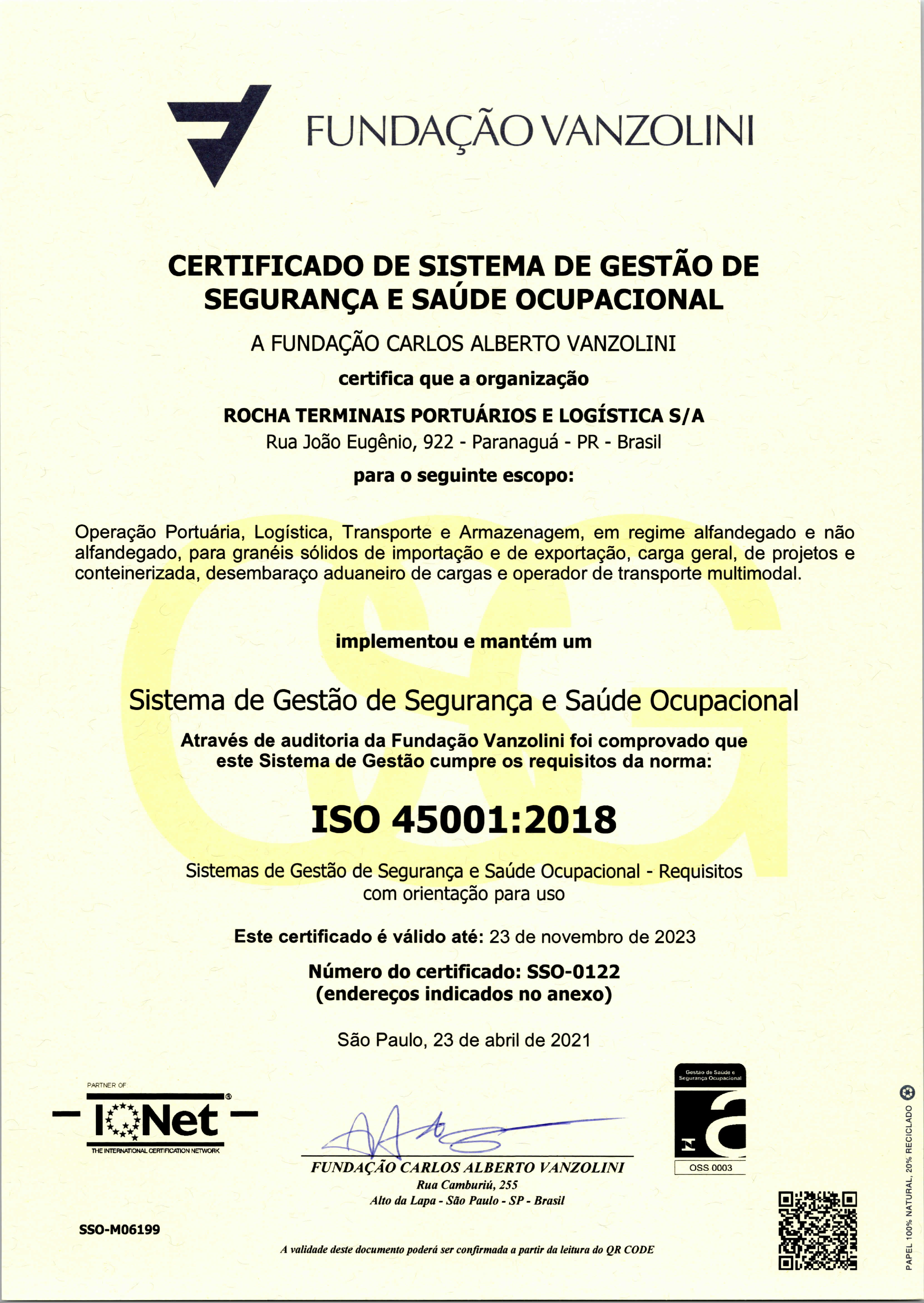 Certificação ISO 45001 Rochalog